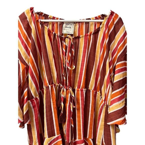 Style Rack Romper Size M Colorful Striped Cover Up Flutter Bell 3/4 Tassel NWT - Picture 12 of 15